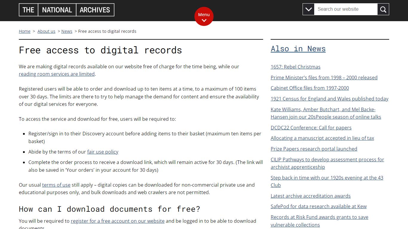 Free access to digital records - The National Archives